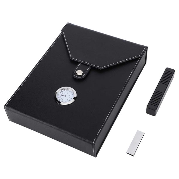 Mini humidor portátil de cuero para puros, caja de madera de cedro, estuche para guardar cigarrillos (negro)