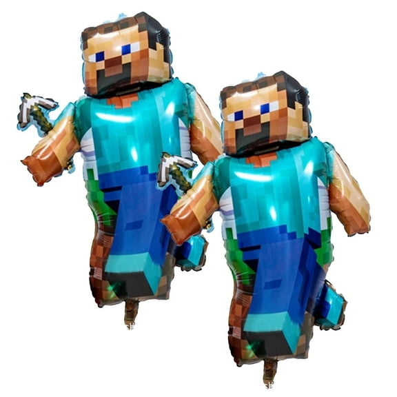 2 PCS LARGE Pixel Mining Balloons 36 INCH Pixel Style Gamer Party Supplies Minecraft Balloons Birthday Party Balloons