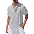 thumbnail image 1 of toraway Mens Shirt Jacket Lightweight Mens Spring and Summer Solid Color Cotton and Linen with Holes and Lapels and Buttoned Short Sleeved Shirts Slubby Cotton S, 1 of 2