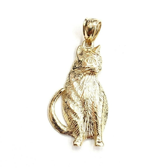 New 14k solid yellow Gold cat full body Pendant charm fine jewelry gift pet 2.3g