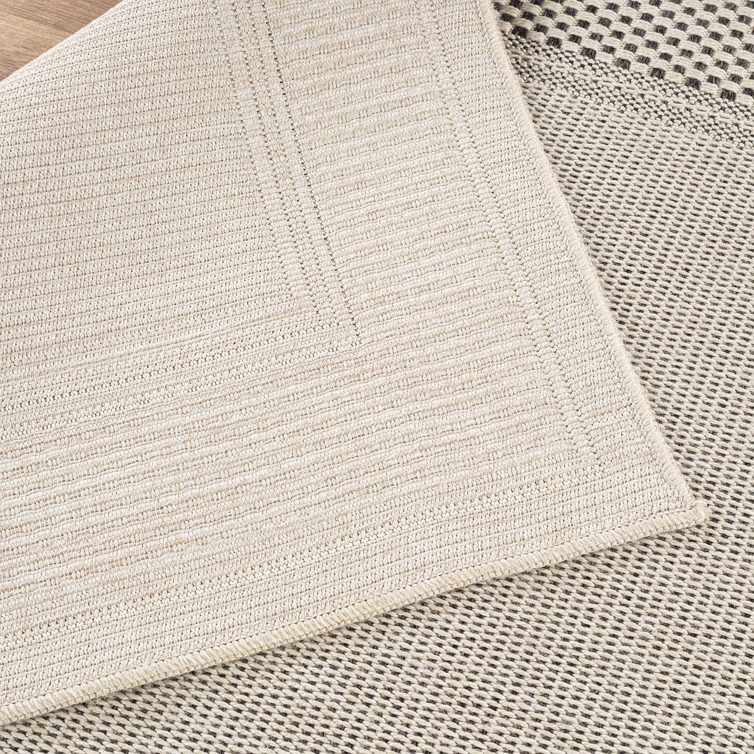 CAMILSON Bordered Non Shedding Easy-Cleaning Indoor Outdoor Easy Jute Rug Bone 9x12