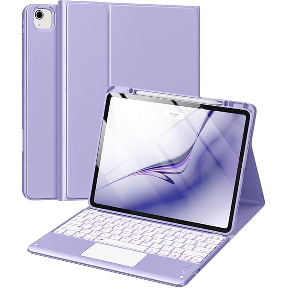 Compatible for iPad Air 13 Inch & Pro 12.9 Case Keyboard - Multi-Touch Trackpad, 7 Colors Backlit, Detachable Keyboard Cover for iPad Pro 12.9 (6th, 5th, 4th, 3rd gen), Air 13 M4/M3/M2 (Purple)