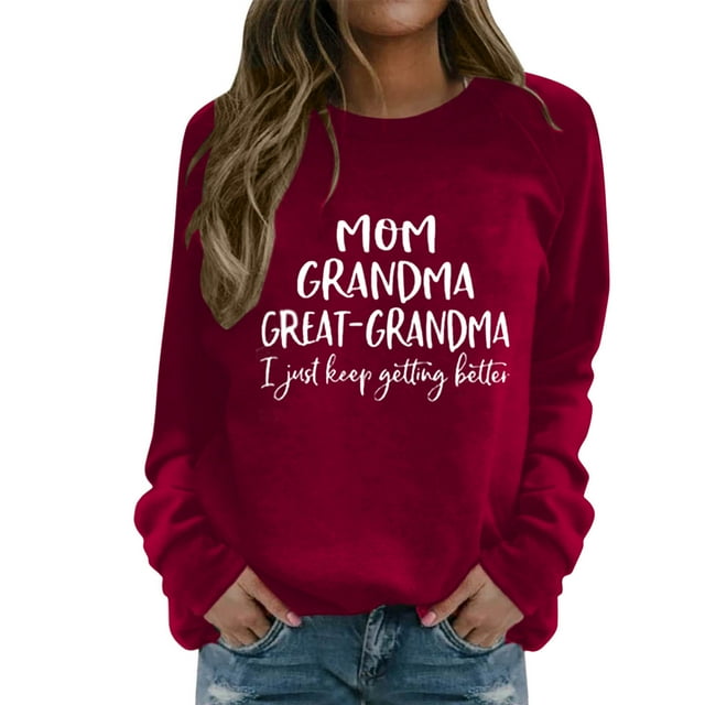 Gibobby Divertidas Sudaderas Sudadera informal con cuello redondo y hombros descubiertos para mujer, suéter largo con estampado de divertidas (Rojo, S)