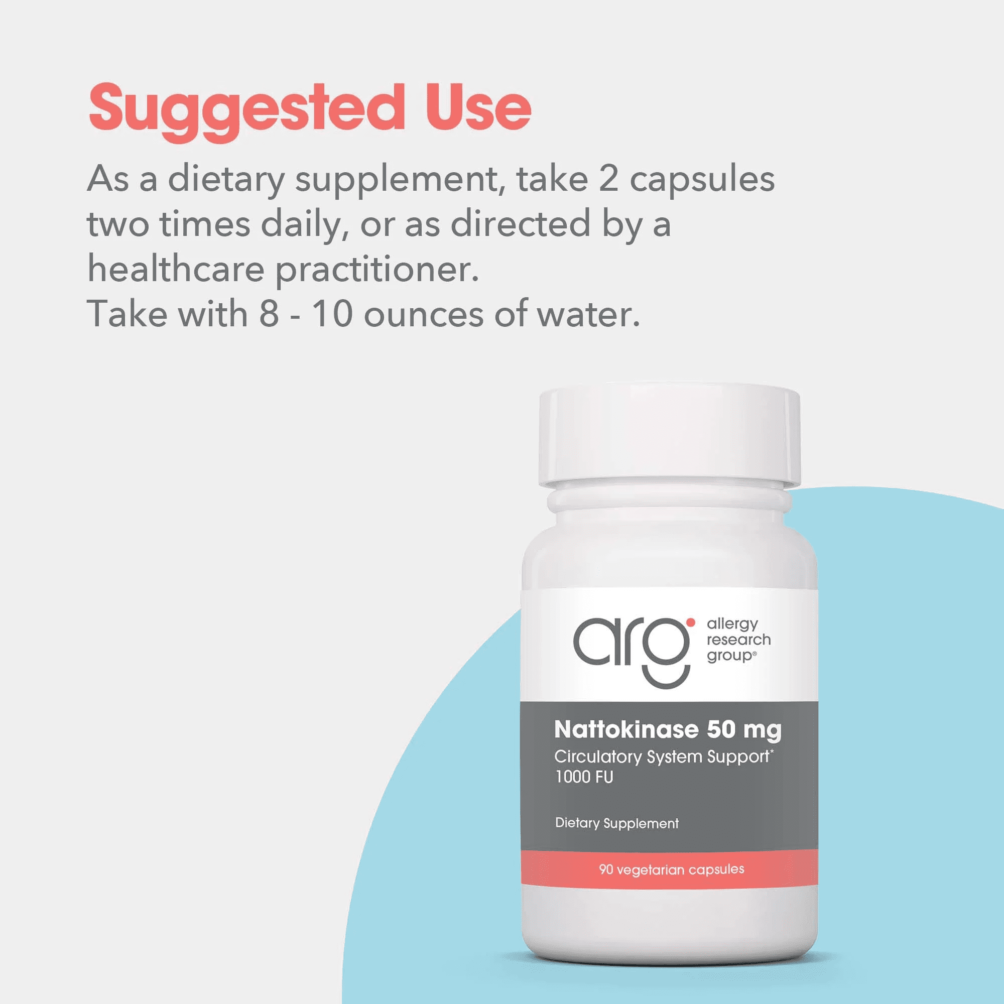 ARG Nattokinase 50 mg - Supplement to Support Healthy Circulation - Delivers 50 mg Nattokinase NSK-SD from Fermented Soybeans per Serving - 150 Servings - 300 Capsules