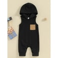 thumbnail image 2 of FEORJGP Infant Baby Boys Summer Romper 3M 6M 12M 18M Newborn Sleeveless Hooded Jumpsuit Casual Contrast Color Sweatshirt Bodysuit with Pocket for Toddler Cute Casual Daily Clothes, 2 of 9