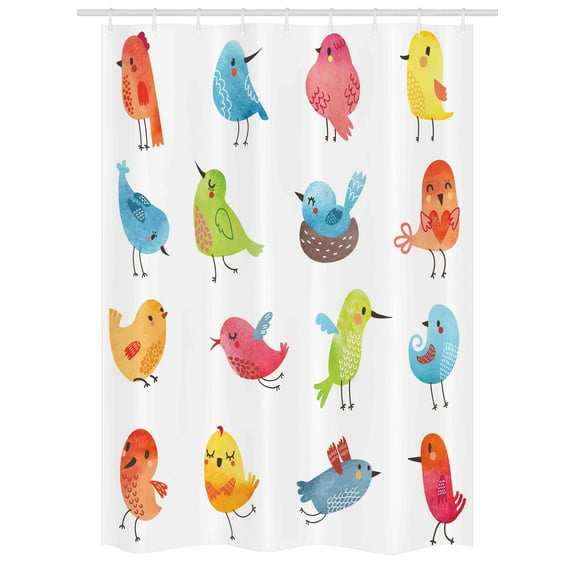 Animal Stall Shower Curtain, Colorful Cute Birds Watercolor Effect Humor Funny Mascots Paint Brush Art Kids Design, Fabric Bathroom Set with Hooks, 54W X 78L Inches, Multi, by Ambesonne