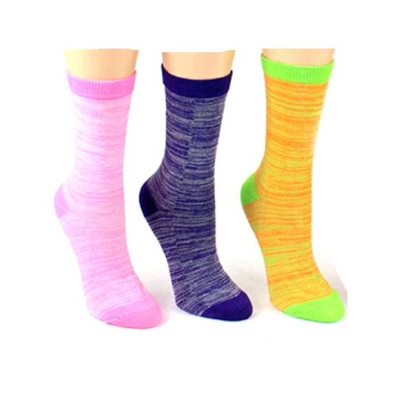 Eros Ladies Marbled Crew Socks - 3pk - Pink/Purple/Orange (9-11)