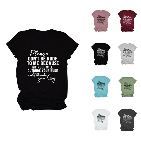 Womens Graphic T Shirts Short Sleeve Crewneck Tee Summer Letter Print Solid Casual Womens Blouses