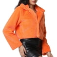 thumbnail image 4 of LWavelet Glitzy Fuzzy Hooded Cropped Jacket Women Cozy Party Night Out Winter Trendy Casual Outerwear Saffron S, 4 of 7