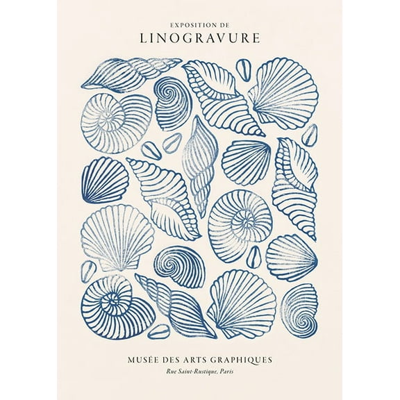 Linocut Seashells Print Wall Art, Modern Wall Decor For Living Room Bedroom, 8x12 UNFRAMED