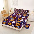 thumbnail image 2 of Homewish Cute Halloween Ghost Bed Sheets,Sunflower Autumn Floral Print Full Size Sheets,Deep Purple Yellow,4 Pieces,1 Flat Sheet,1 Fitted Sheet and 2 Pillowcases, 2 of 6