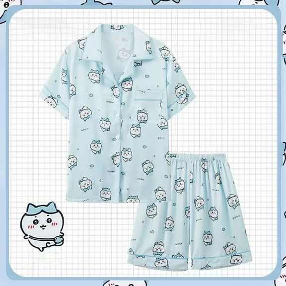 Chiikawa Usagi Hachiware Pajamas Summer Ice Silk Short-sleeved Summer Thin Home Clothes Three-piece Set