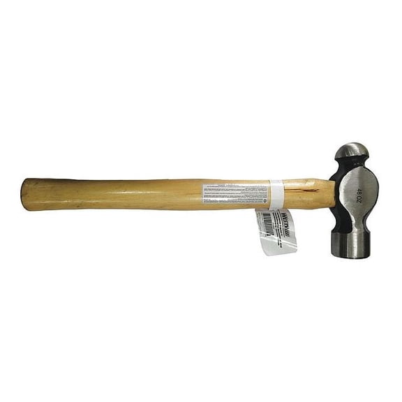 Westward 3 lb. Ball Peen Hammer, 17" Hickory Handle 6DWN7