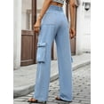 thumbnail image 4 of Women High Waisted Cargo Jeans Belted with Pockets Slightly Stretchy Durable Versatile Everyday Outdoor Casual Pants, 4 of 22