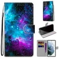thumbnail image 1 of For Samsung Galaxy S22 Ultra Case, Mantto Magnetic PU Leather Phone Case With Hand Rope Strap Cute Pattern Painted Flip Credit/ ID Card Wallet Slots Stand, Starry sky, 1 of 1