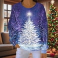 thumbnail image 6 of Craaazy Women's Fashion Christmas Long Sleeve Shirts Round-Neck Santa Snowflake Print Casual Blouse Gifts, 6 of 7