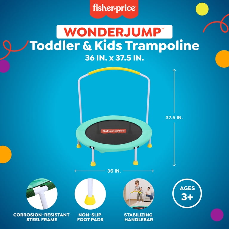 Fisher-Price WonderJump 3ft Indoor Mini Trampoline w/Handlebar for