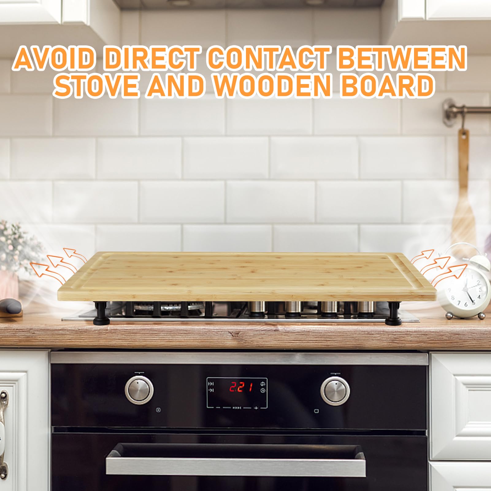 Bamboo Cutting Board Stovetop Cover, 30"x20" Extra Large Noodle Board with 4 Removable Feet, Juice Groove, Wooden Stove Top Covers for Electric Stove