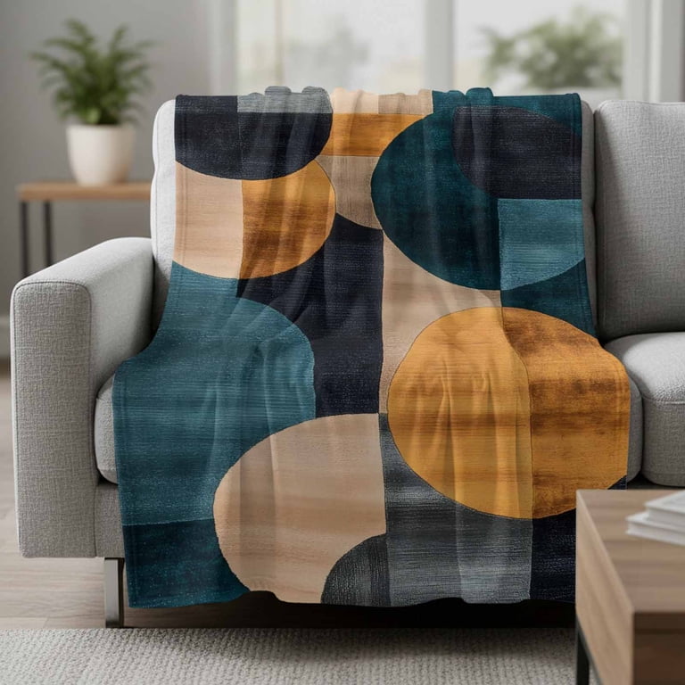 Turquoise Orange Blanket Soft Cozy Warm Twin Blanket for Bed