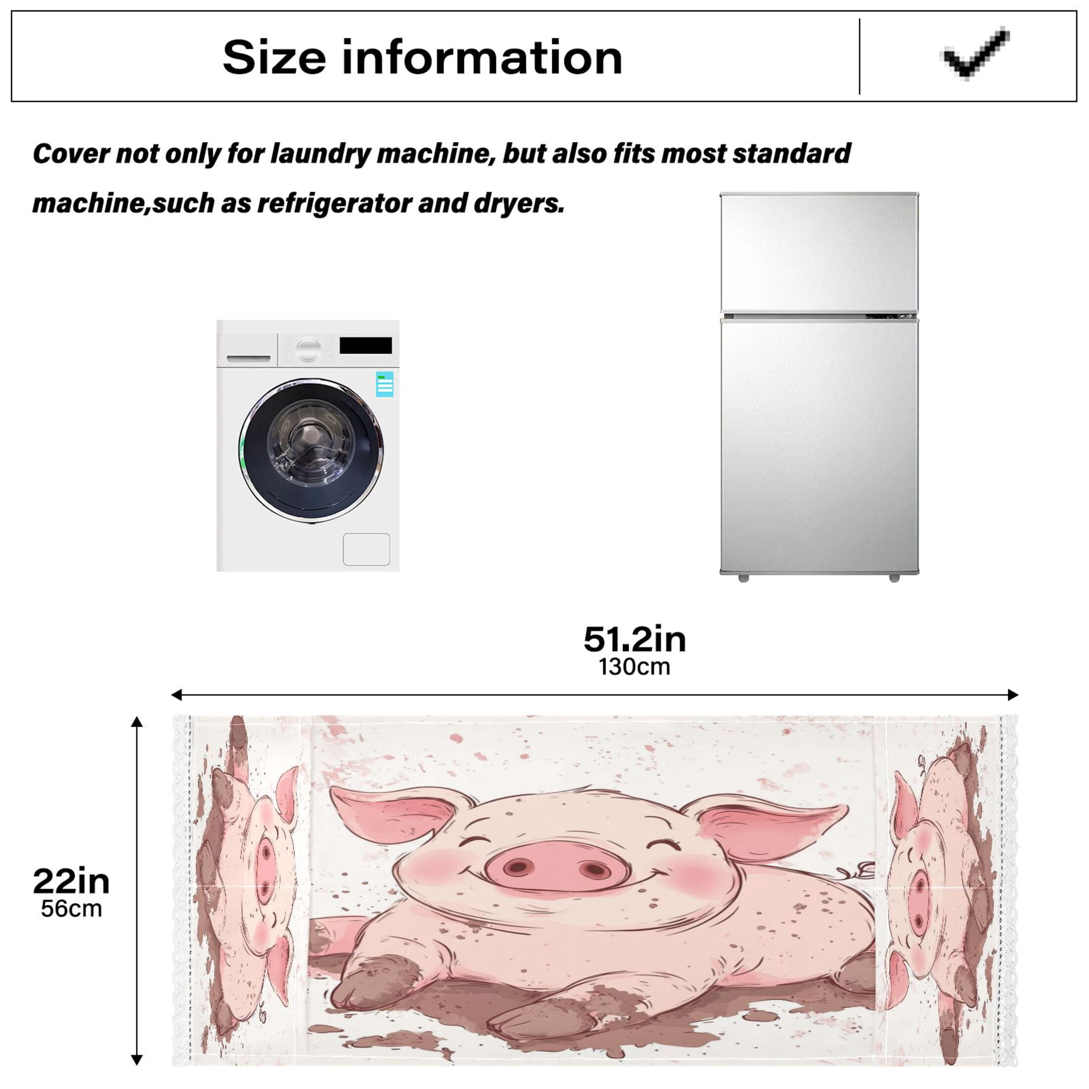 Pink PigWasher and Dryer Covers Dust-Proof and Oil Resistant Fridge Cover with 4 Storage Pockets Washing Machine Top Cover for Laundry Kitchen Home 51.2 x 22 In