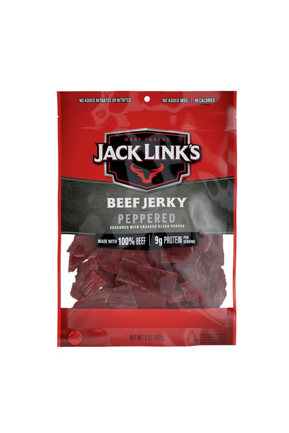 Jack Links Beef Jerky, Peppered, Made with 100% Beef, 9g of Protein per Serving, 5 Ounce, Resealable Bag