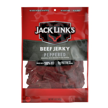 Jack Link’s Beef Jerky, Peppered, Made with 100% Beef, 9g of Protein per Serving, 5 Ounce, Resealable Bag