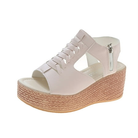 

YanHoo Women s Beach Wedge Sandals Open Toe Lace Up Zipper Platform Sandal Summer Casual Lightweight Comfy Shoes