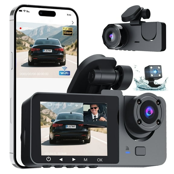 Car Camera - Dash Cam Front and Rear, View Camera 24H Parking Monitor, ‌Triple-Lens Dash Cam