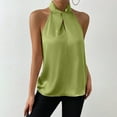 thumbnail image 6 of Womens Elegant Twist Front Halter Sleeveless Satin Blouse Keyhole Back Tank Top, 2025 Clearance, 6 of 6