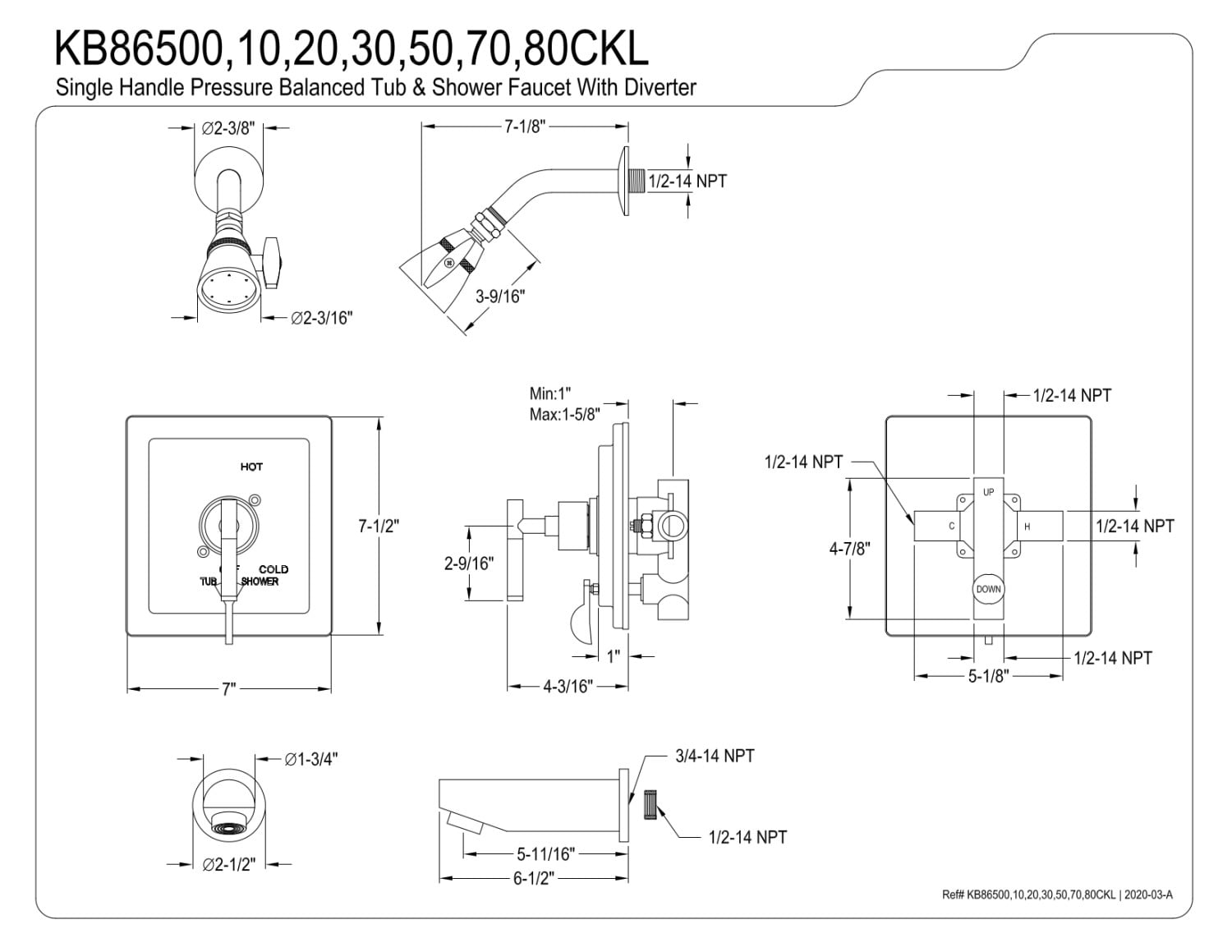 Kingston Brass KB86570CKL Kaiser Single-Handle Tub and Shower Faucet, Brushed Brass