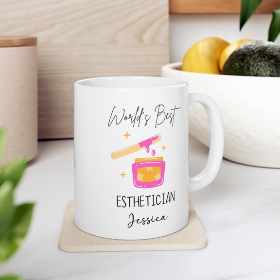 ChaChaCoo Personalized Esthetician Mug World's Best Esthetician Christmas Gift Cosmethologist Mug Beautician Gift