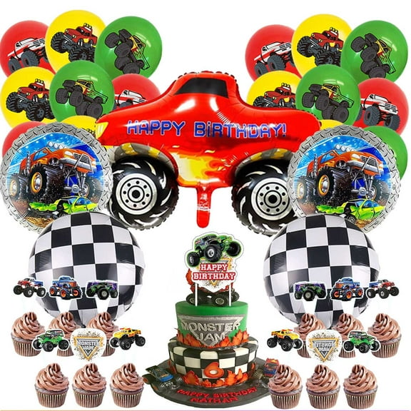 Truck Balloons Cake Topper Party Supplies Birthday Set Decorations Kit Fans