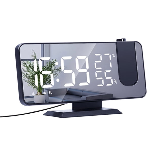 Reloj digital Termómetro Higrómetro Reloj Proyector Radio Temperatura Medidor de humedad, Fondo negro, Fuente blanca Scienceny EL001188-02B