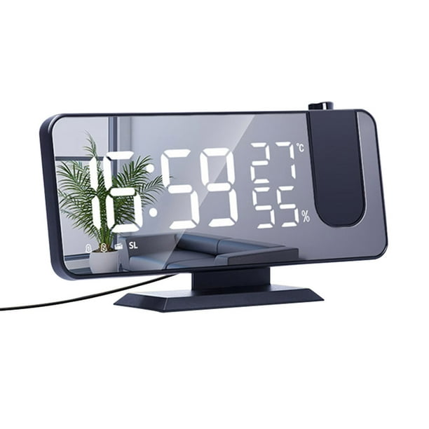 Reloj digital Termómetro Higrómetro Reloj Proyector Radio Temperatura Medidor de humedad, Fondo negro, Fuente blanca Methold EL001188-02B