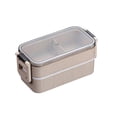 thumbnail image 2 of Monstrate Fiambrera portátil, 2 rejillas, paja de trigo, comida aislada, contenedor de almacenamiento fresco, Bento, horno microondas, cajas de Cocina y Comedor Beige de doble capa, 2 of 6