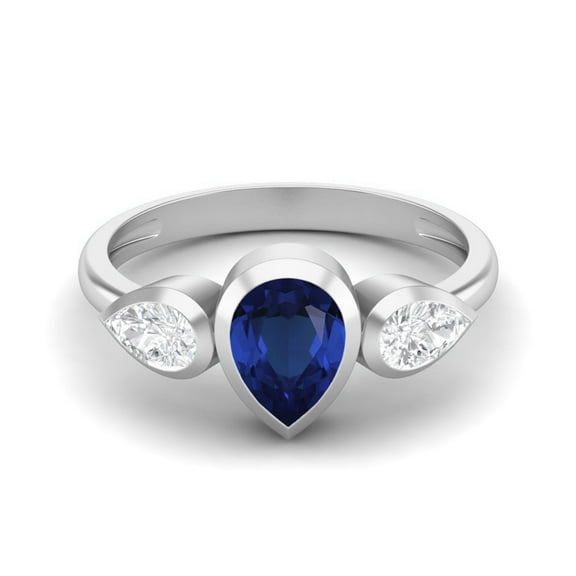 Mooneye 1.25 Ct Pear Blue Sapphire Cz 925 Sterling Silver Three Stone Women Valentines Day Gift Ring