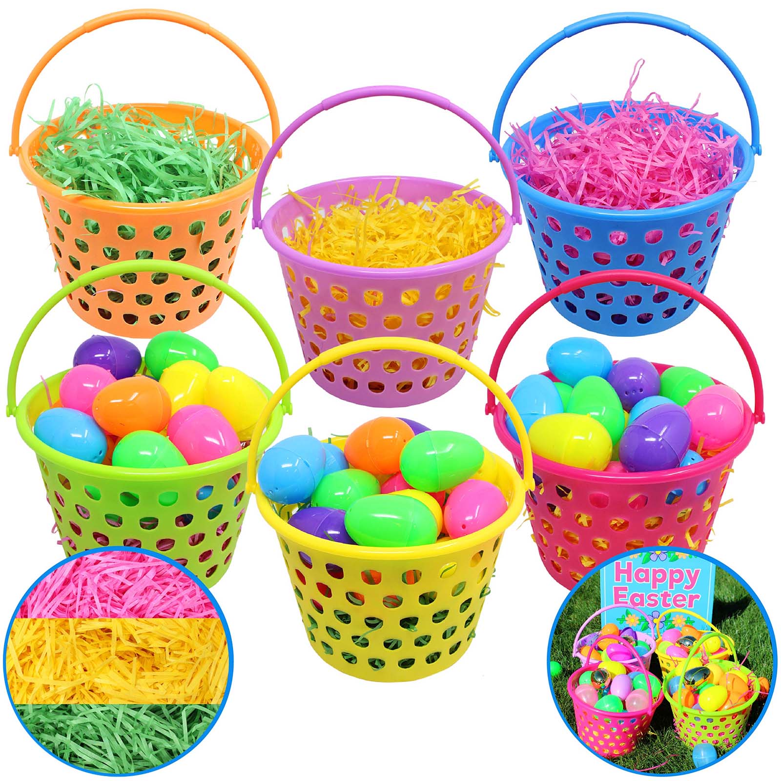 OFIMAN Easter Baskets For Kids 6pcs Plastic Easter Basket With Handle