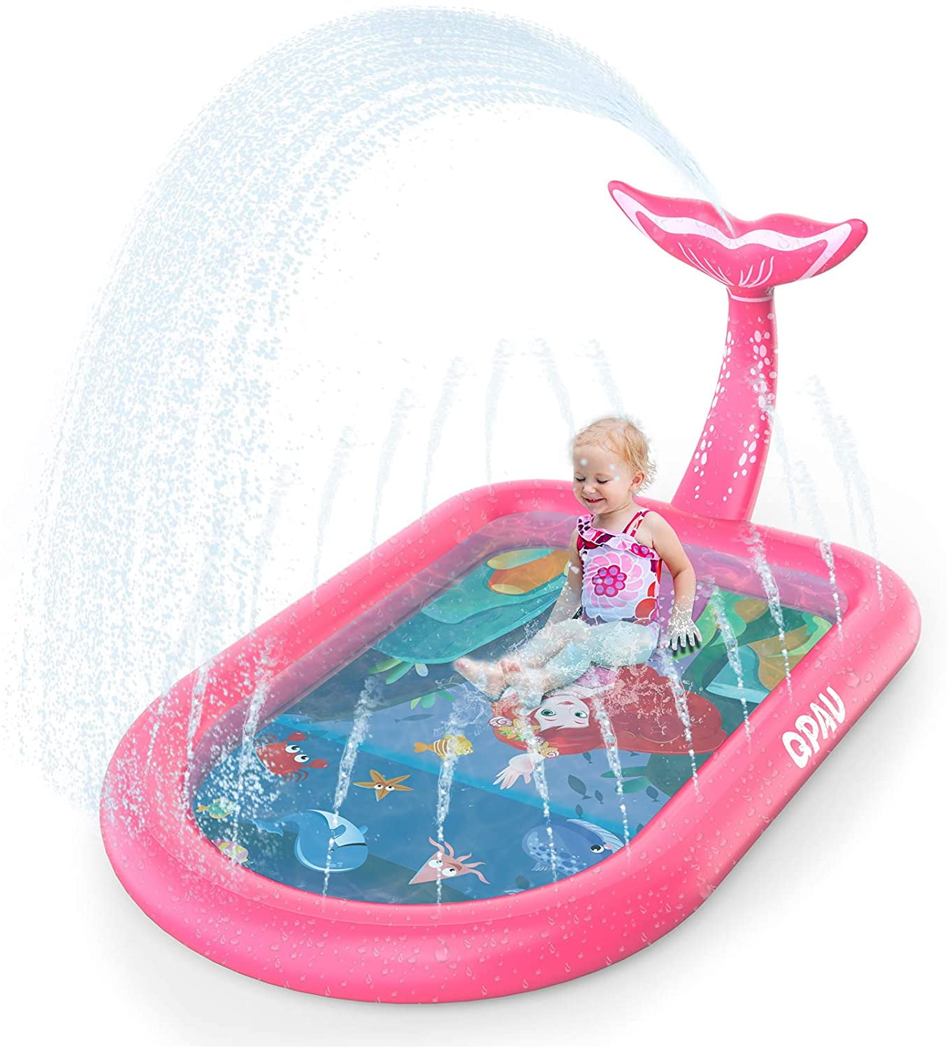 QPAU 3in1 Inflatable Sprinkler Pool, 2021 New Mermaid Design Splash