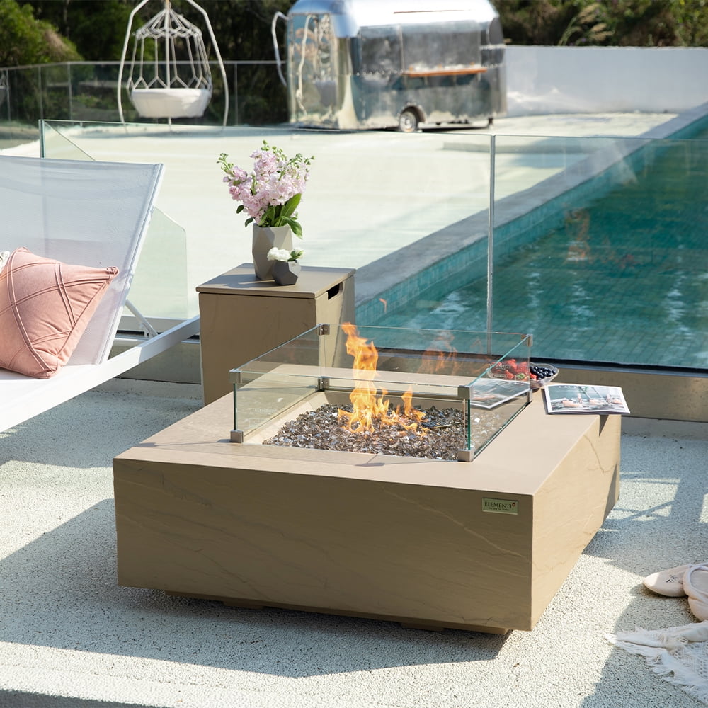 Elementi Plus Uluru Natural Gas Fire Pit for Outside Outdoor Fire Pit Table Smokeless Firepit Concrete Square Fire Table Patio Heater Fireplace 60000 BTUs - Sunlight Yellow, 40 x 40 Inches