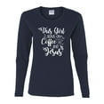 thumbnail image 2 of Wild Bobby This Girl Runs On Coffee And Jesus Inspirational/Christian Women Graphic Long Sleeve Tee, Navy, Small, 2 of 5