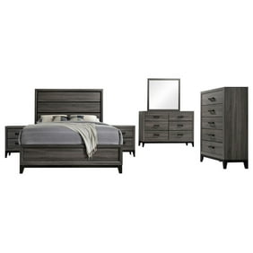 Asheville 6 Piece Bedroom Set King Gray Wood Modern Panel Bed