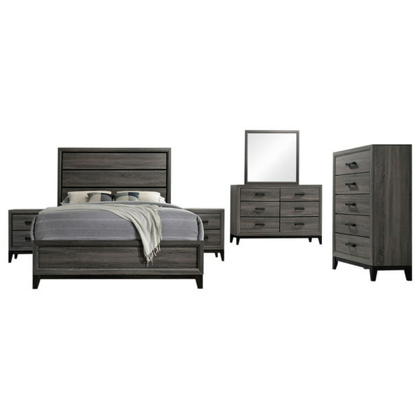 Coventry 6 Piece Bedroom Set King Gray Wood Modern Panel Bed