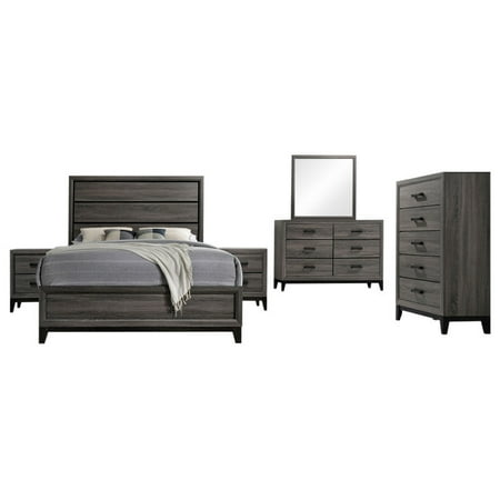 Coventry 6 Piece Bedroom Set, King, Gray Wood, Modern (Panel Bed, Dresser, Mirror, Chest, 2 (Best Modern Bedroom Sets For Sale)