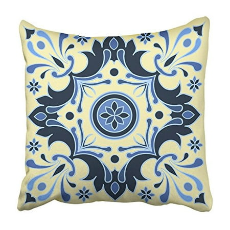 USART Hand Drawing in Blue and Yellow Colors Italian Majolica the Best for Your Pillowcase Cushion Cover 16x16