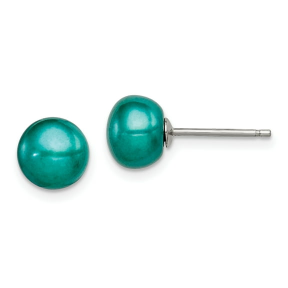Primal Silver Sterling Silver 6-7mm Freshwater Cultured Button Pearl Teal Earrings