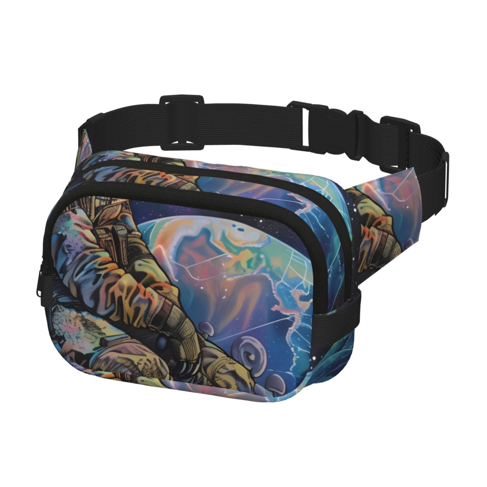Picia Rainbow Astronaut Space Landscape Print Square Double-Layer Waist Bag Mini Adjustable Waist Belt Bag Exercise Running Travel Hiking