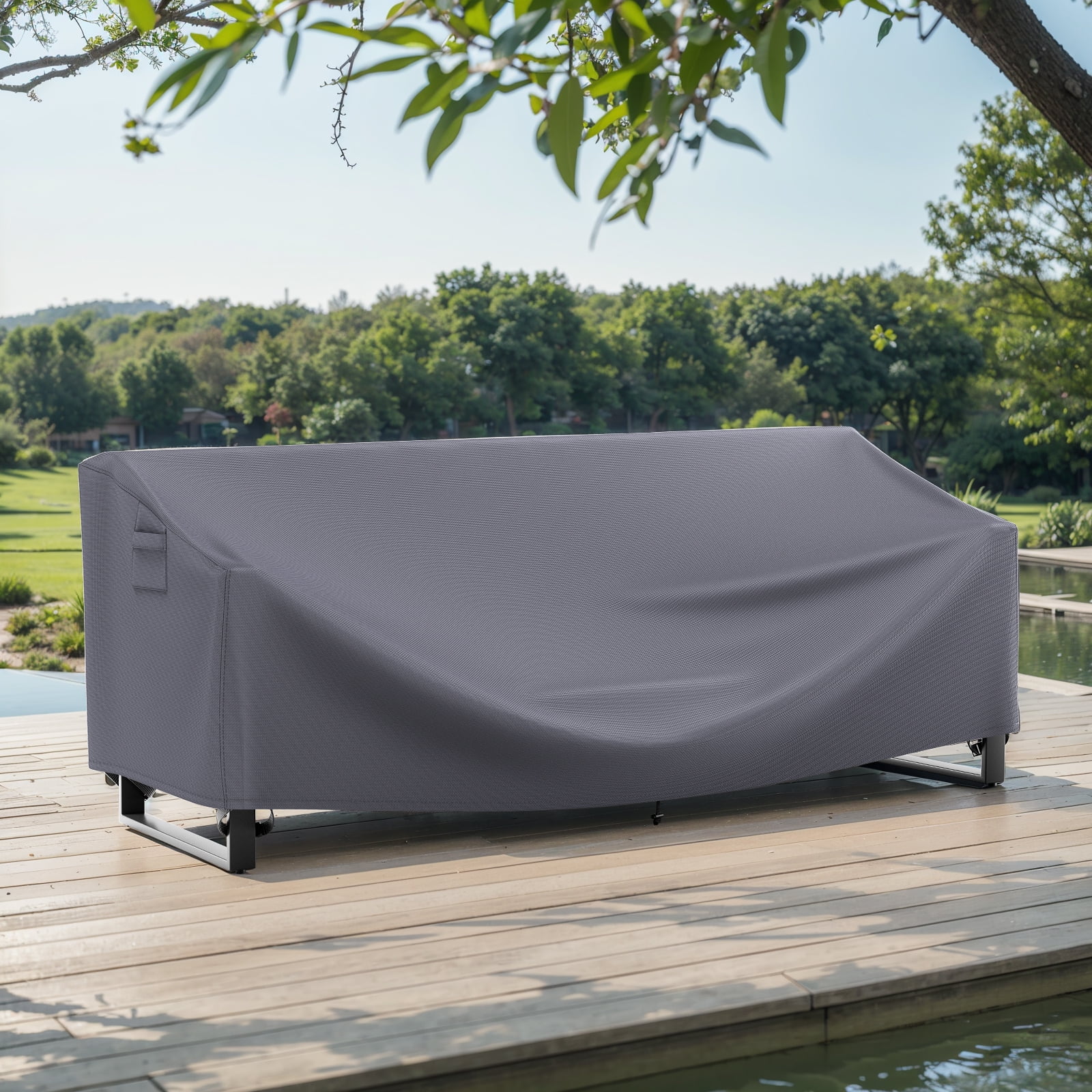 Gymojoy Patio 3-Seater Sofa Cover,600D PVC Coated Fabric Universal Simple Outdoor Patio Chair Cover,Waterproof and Sun-proof,Gray