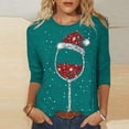thumbnail image 1 of Offres Flash! Aqestyerly Hauts de Noël pour Femmes Liquidation T-Shirt Imprimé de Noël Manches 3/4 Blouse Col Rond Hauts Décontractés, 1 of 4