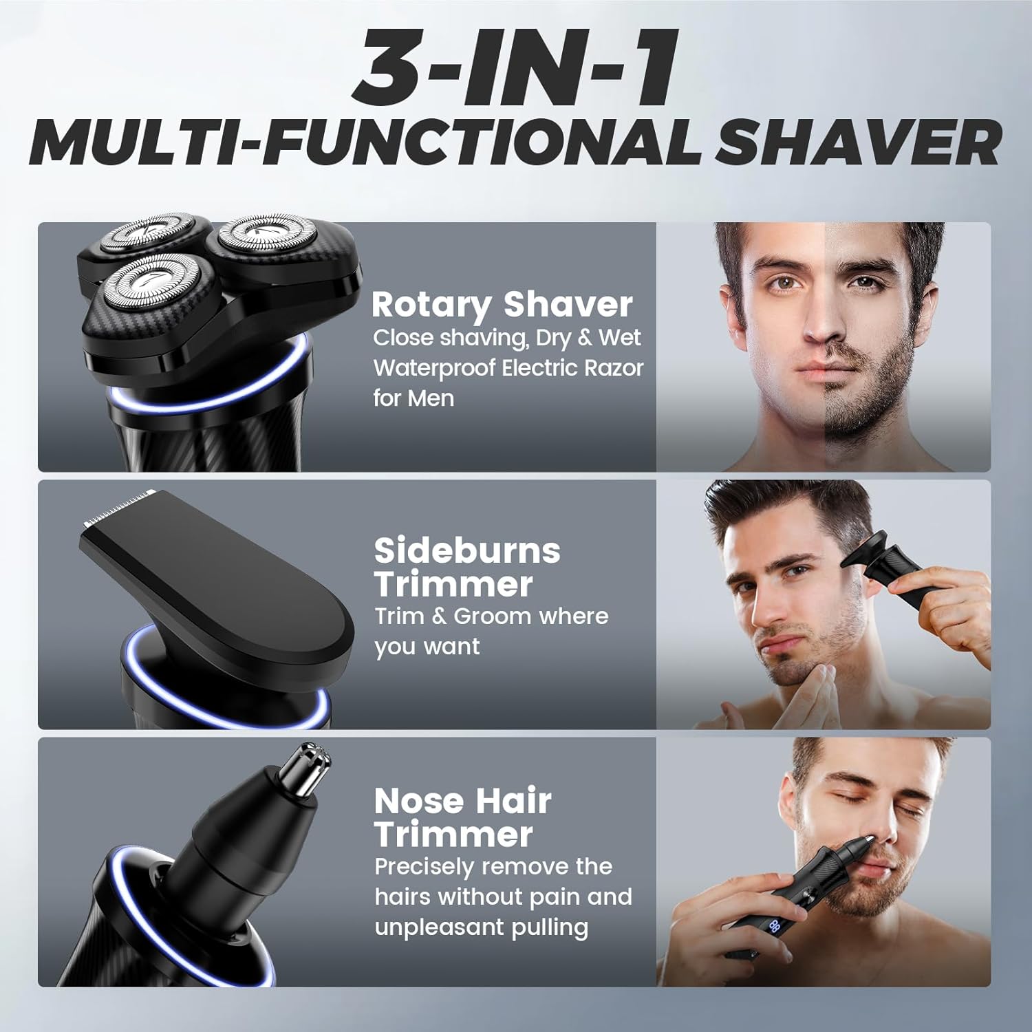 Obacre 3-in-1 Electric Razor with Charging Dock, Black photo 4