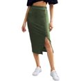 thumbnail image 1 of Women's Basic Plain Stretchy Ribbed Knit Split Full Length Skirt Olive Green M Olive Green M Xishao ropa, 1 of 2